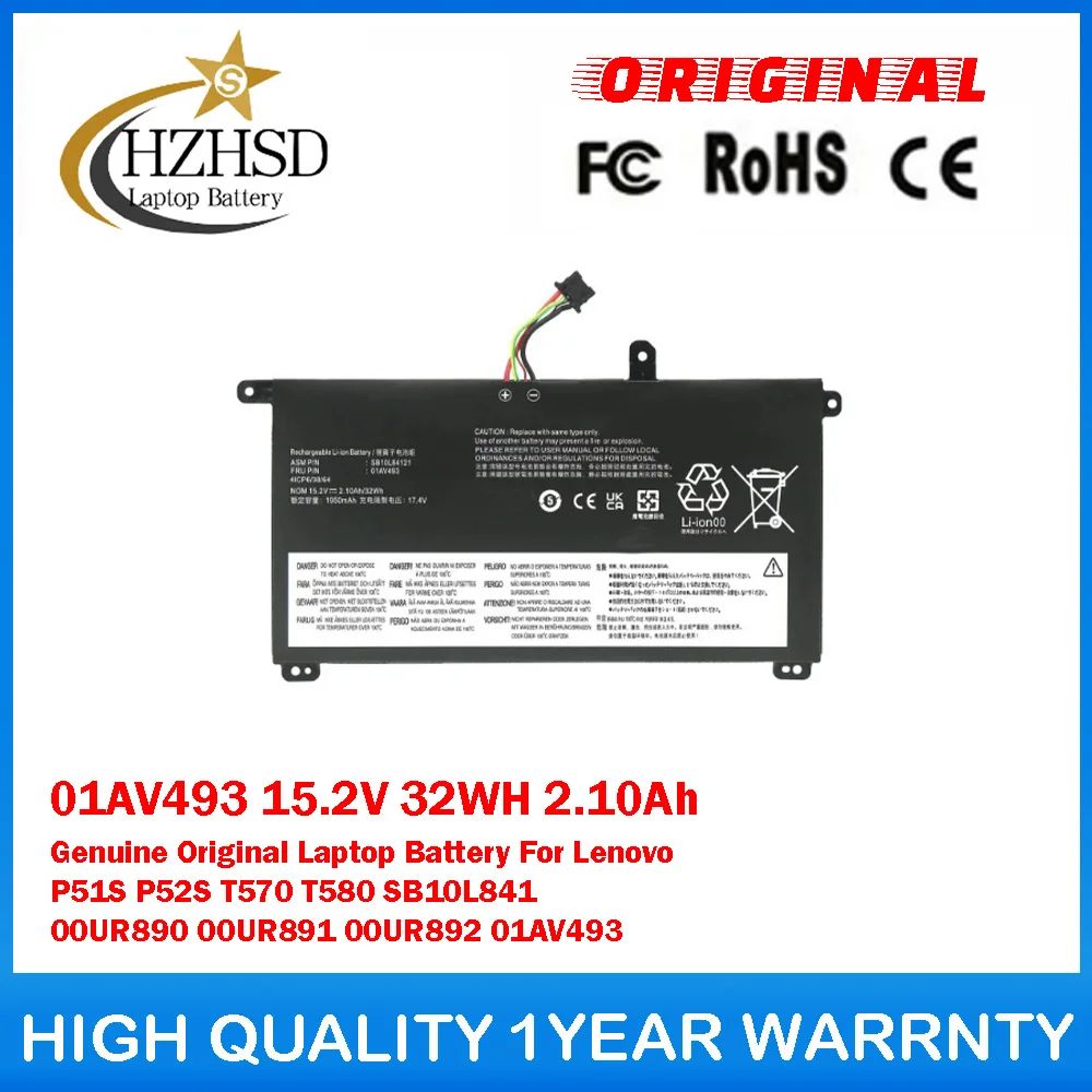 

01AV493 15.2V 32Wh 2.10Ah Genuine Original Laptop Battery For Lenovo P51S P52S T570/80 SB10L841 00UR890 00UR891 00UR892 01AV493