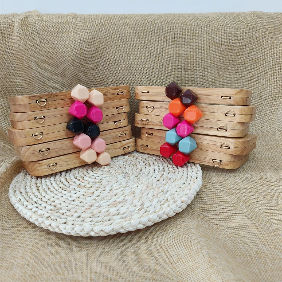 Marco de mango de bolso de madera, accesorios hechos a mano, cierre de beso colorido, cierres de resina de caramelo, marcos de monedero para coser
