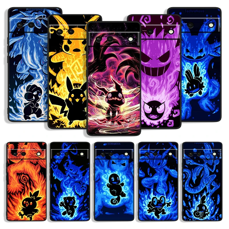 

Pokemon Pikachu Cool Shockproof Phone Cover for Google Pixel 7 6a 6 5a 5 4 4A XL 5G Black Case Soft Fundas Silicone Coque