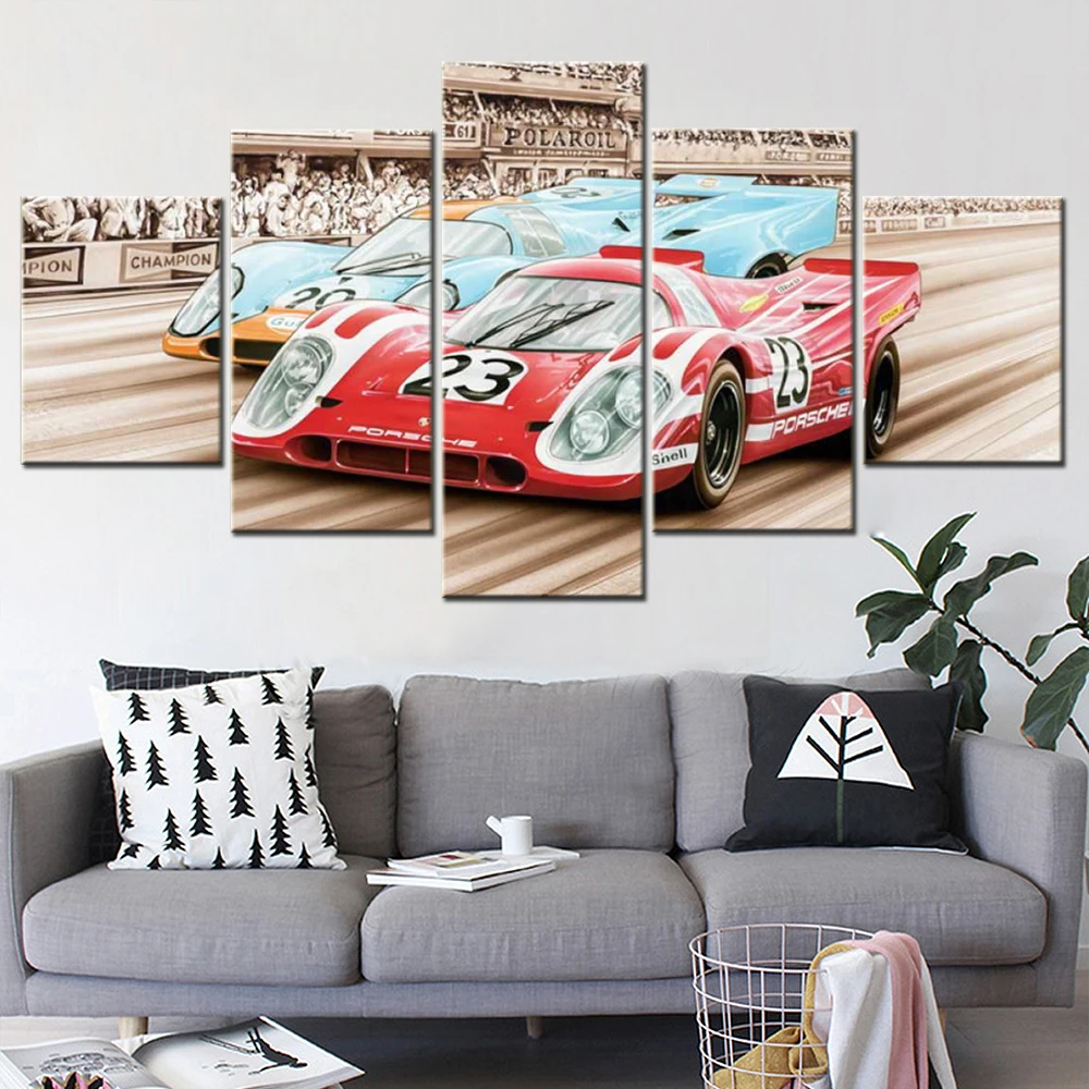 24 Hours Le Man Racing Car Poster Painting 5 Pieces Canvas Art Print Modular Home Decor Living Room Wall Picture Bedroom Mural