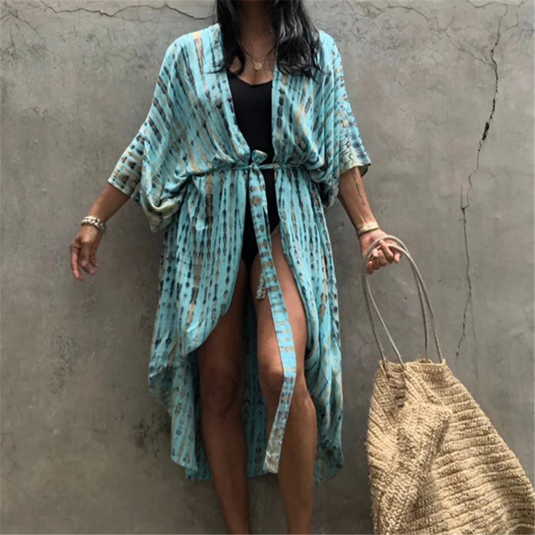17 Farben Leopardenmuster Buntes Tunika-Strandkleid mit Gürtel Strandkleidung Strandmode Damen Strand-Cover-Up V4510L – Detail 37
