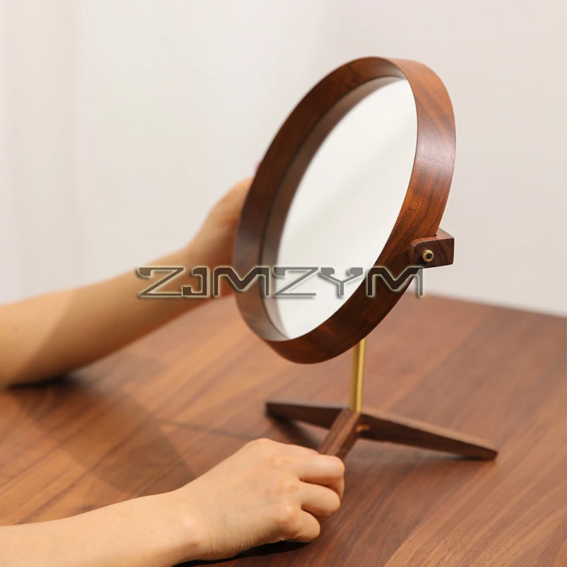 1Pc Desktop Makeup Mirror Solid Wooden Round Desktop Home Vanity Mirror Dressing Mirror Home Decoration Mirror