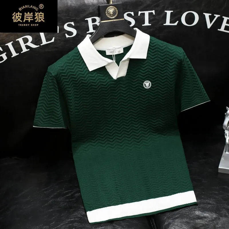 

2024 Golf Polo Neck Ice Silk POIO Shirt Summer Contrast Polo Neck Half Sleeve T-shirt Golf Tennis Summer New Men's Short Sleeve