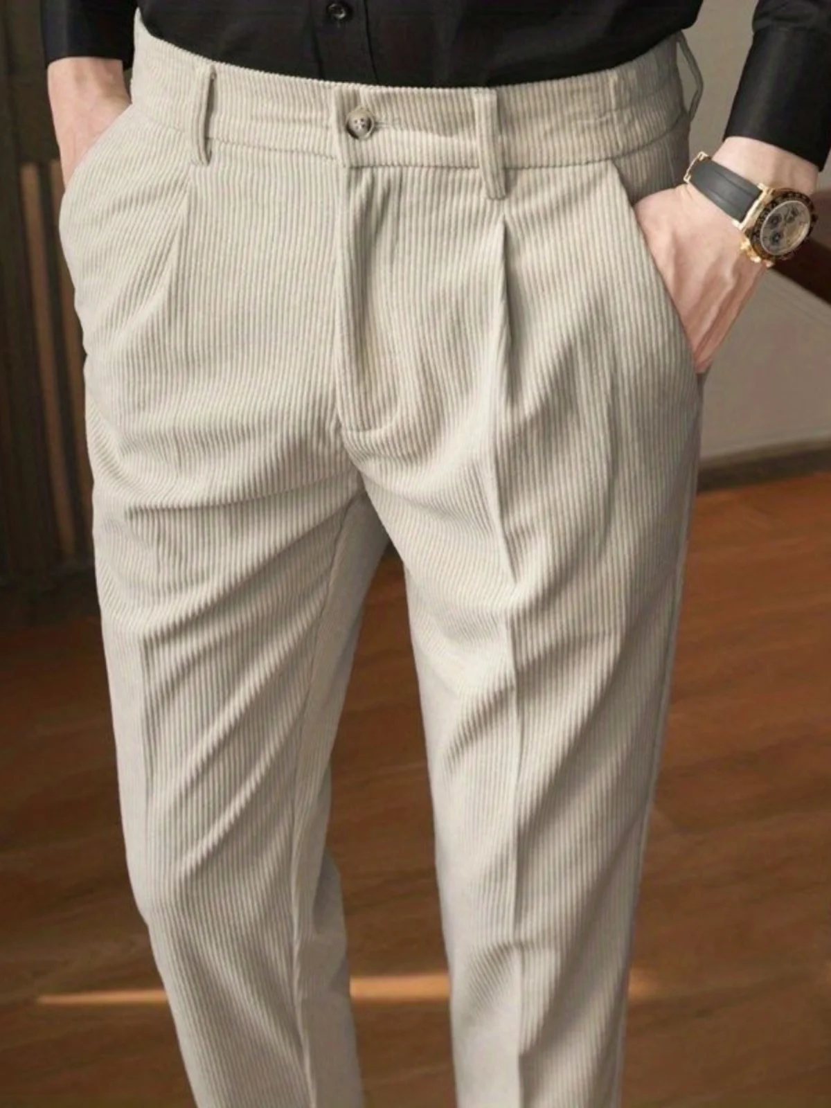 Corduroy Slim Fit Men's Casual Pants Autumn Winter Fashion Trendy Small Footed Suit Pants Korean Style Retro Versatile Long T...