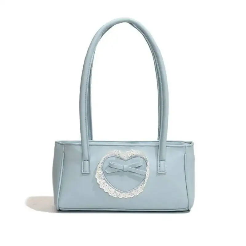 Bloom Lolita Heart White Underarm Bag Women Haruku Lace Leather Y2k Shoulder Bags Purse Female Fairycore Aesthetic Handbag