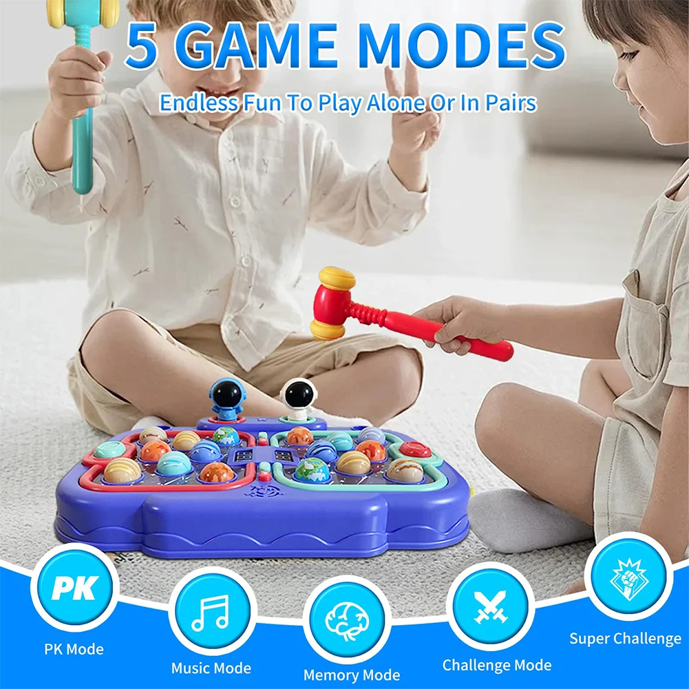 Whack Mole Game Interactive Pounding Toy 5 Mode Sensory Toy with 2 Hammers & Music for 3+ Year Old Boys Girls