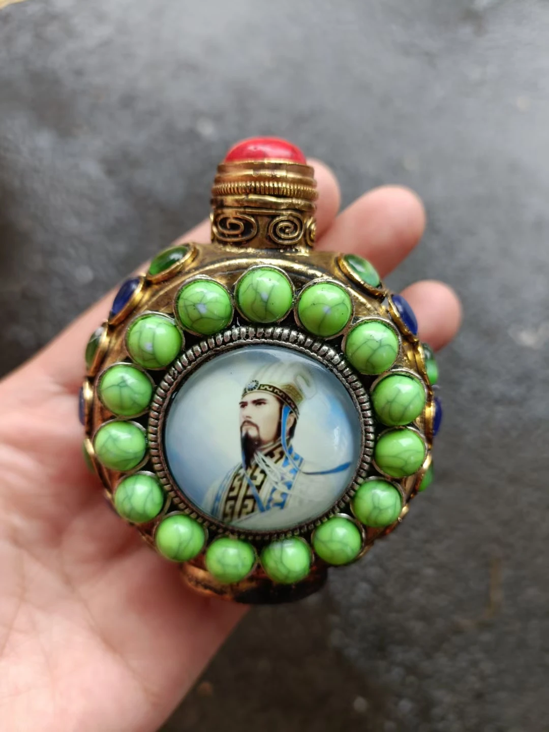 vintage Old Peking Snuff Bottle decorations Inlaid gem Ornaments Zhuge Liang Wisdom fine peking fine gift hobby collect