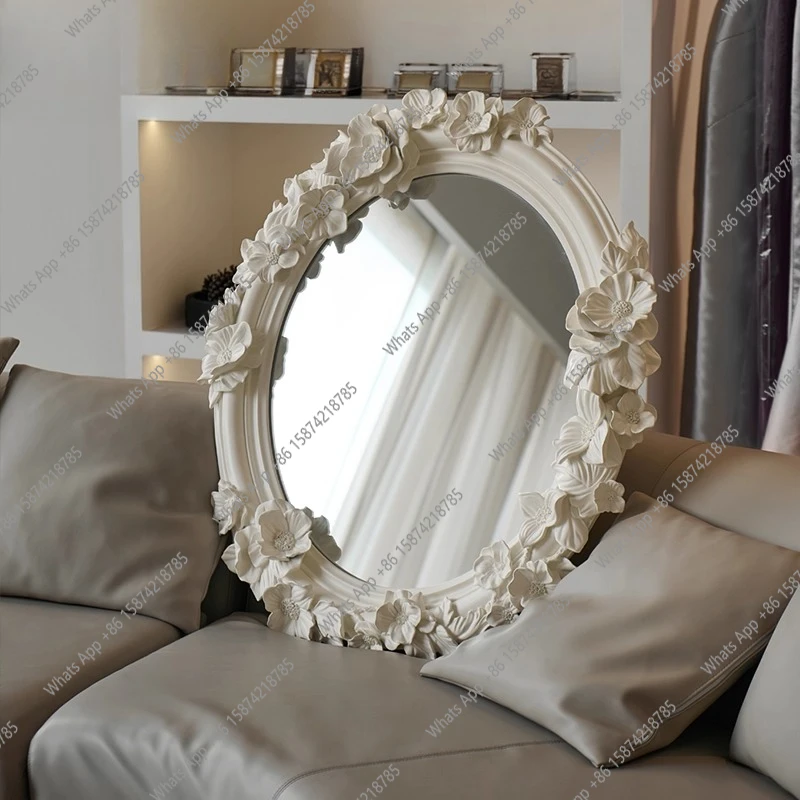 decorative mirror living room porch background wall art wall hanging mirror cream wind carved bathroom round makeup mirror