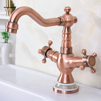 New Antique Red Copper Bathroom Sink Faucet 360 Degree Swivel Spout Double Cross Handle Bath kitchen Mixer Taps znf622