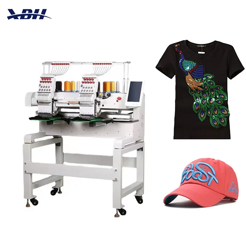 for XBH EM-1010 2-head Computer Embroidery Machine Automatic Home Sewing for Hats T-shirts Clothing Logos DIY Craft