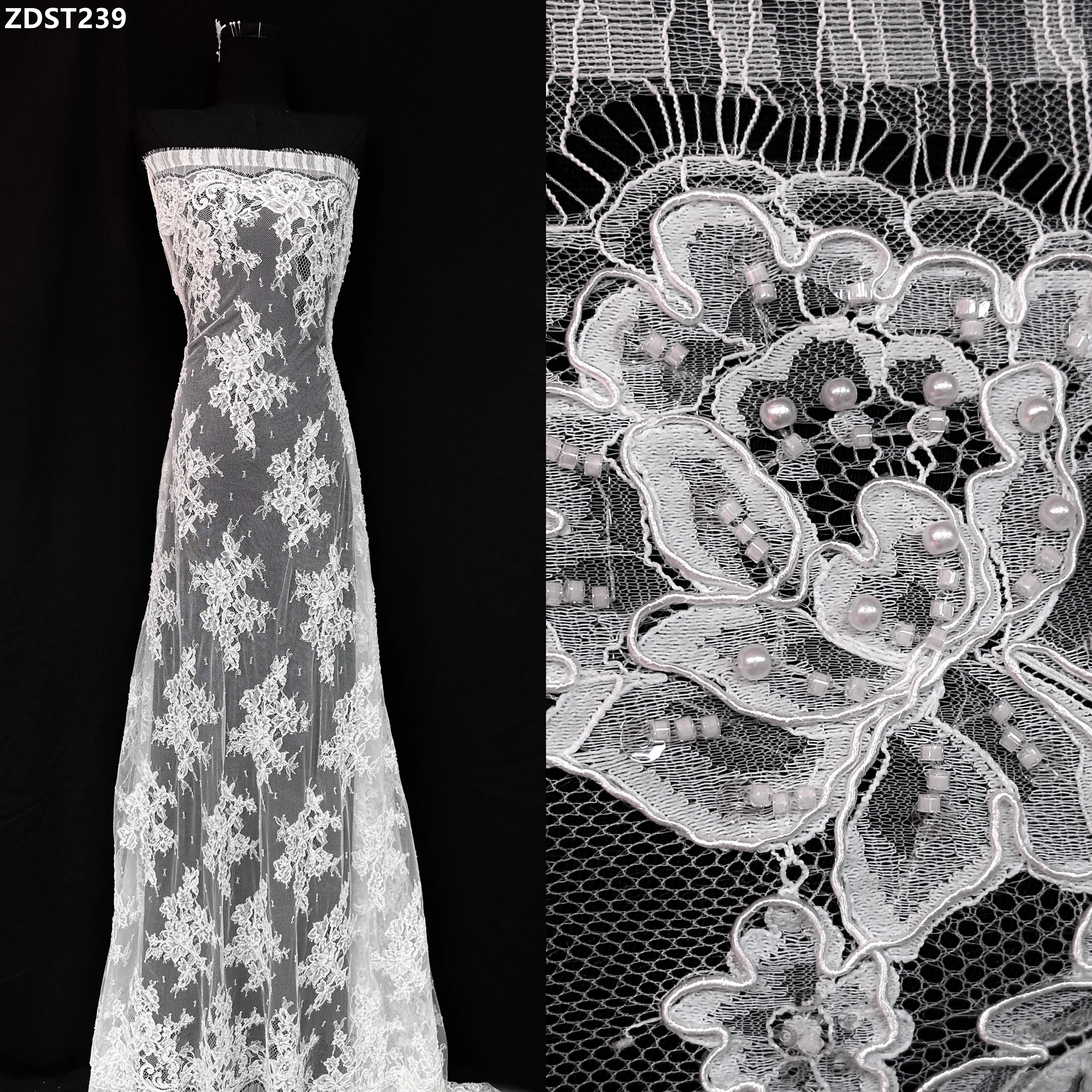 

3,3 ярда белого цвета, французская кружевная ткань, высокое качество, роскошное кружево с тяжелыми бусинами и камнями для изготовления свадебных платьев