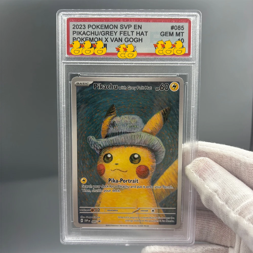 

DIY 2023 VAN GOGH PIKACHU/GREY FELT HAT Коллекционная карта 10 точек Рейтинг карты Английская версия Аниме Игровая карта Подарочная игрушка