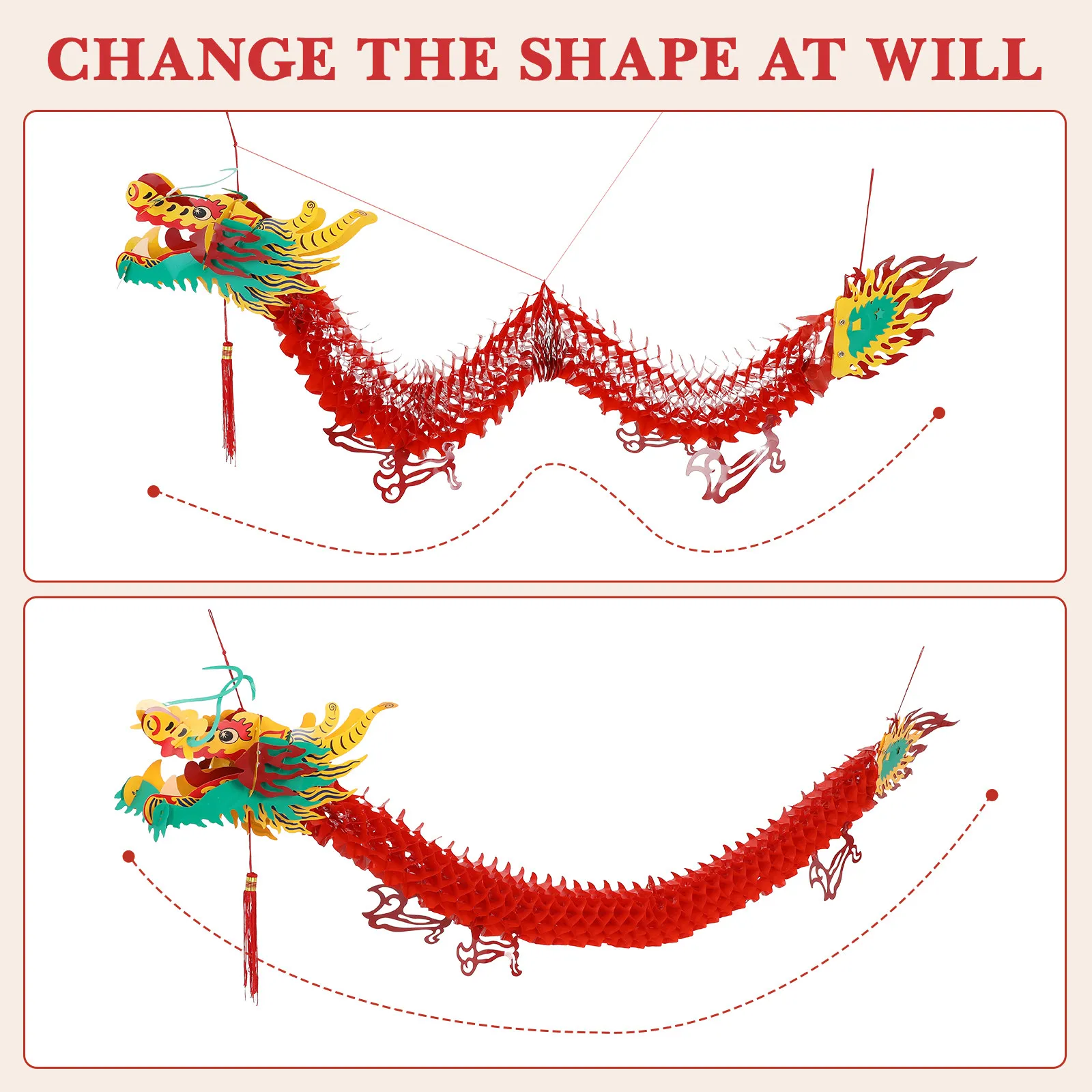 1.5m Dragon Lantern Chinese Style Plastic Hanging Decoration for Lunar New Year 2026 Festival Warm Party Ceiling view 5