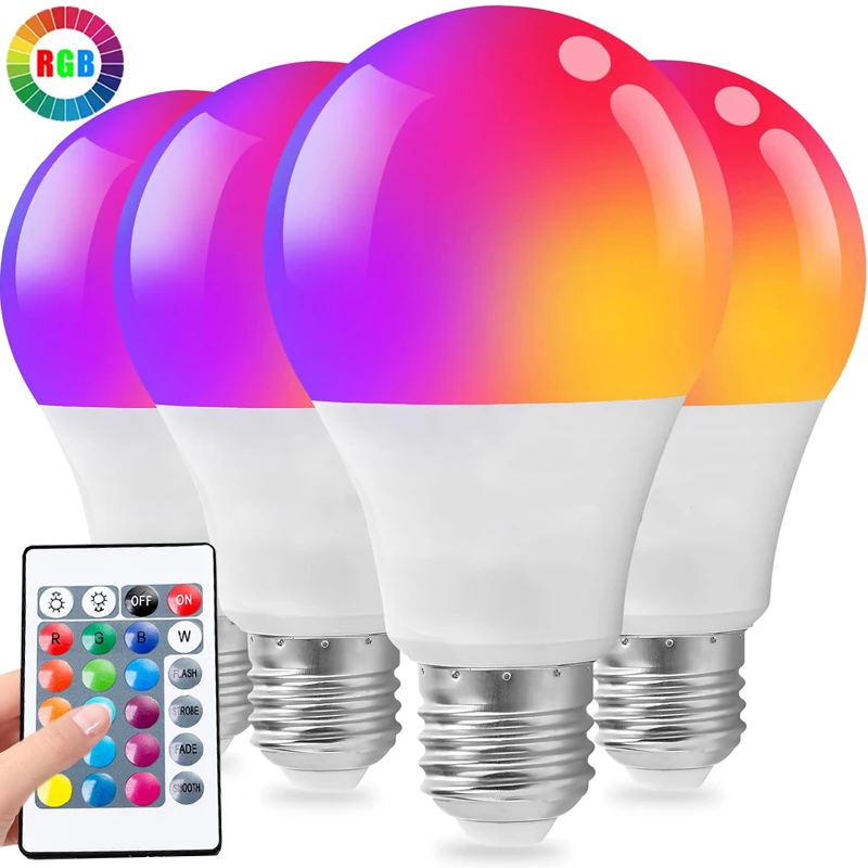 

RGB Color Changing LED Bulb Light E27 220V Bulbs Household Lighting Dimmable 24 Key Remote Control Smart Lamp Atmosphere Light