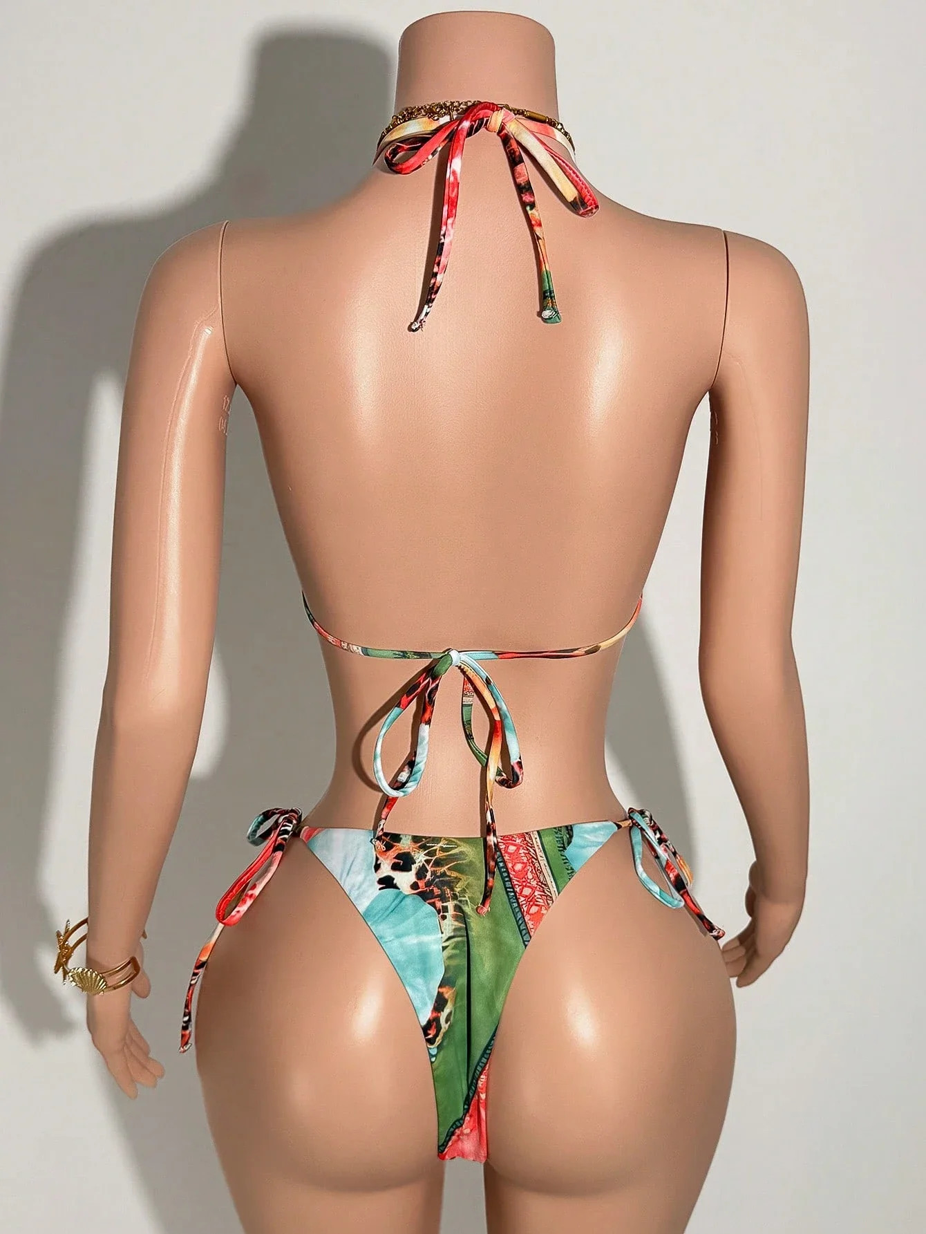 

Красочный комплект бикини с леопардовым цветочным принтом и завязками на шее, купальник для пляжных вечеринок