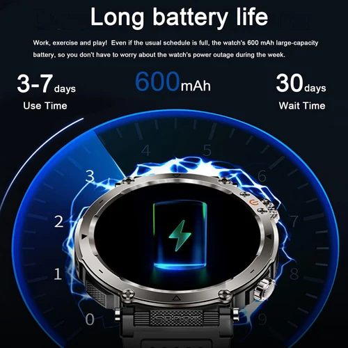 Imagen 2 del producto Reloj inteligente para exteriores de 5ATM para hombre, linterna LED de 600mAh, reloj inteligente con brújula, llamada Bluetooth, frecuencia cardíaca IP 68, reloj inteligente deportivo 2025 nuevo
