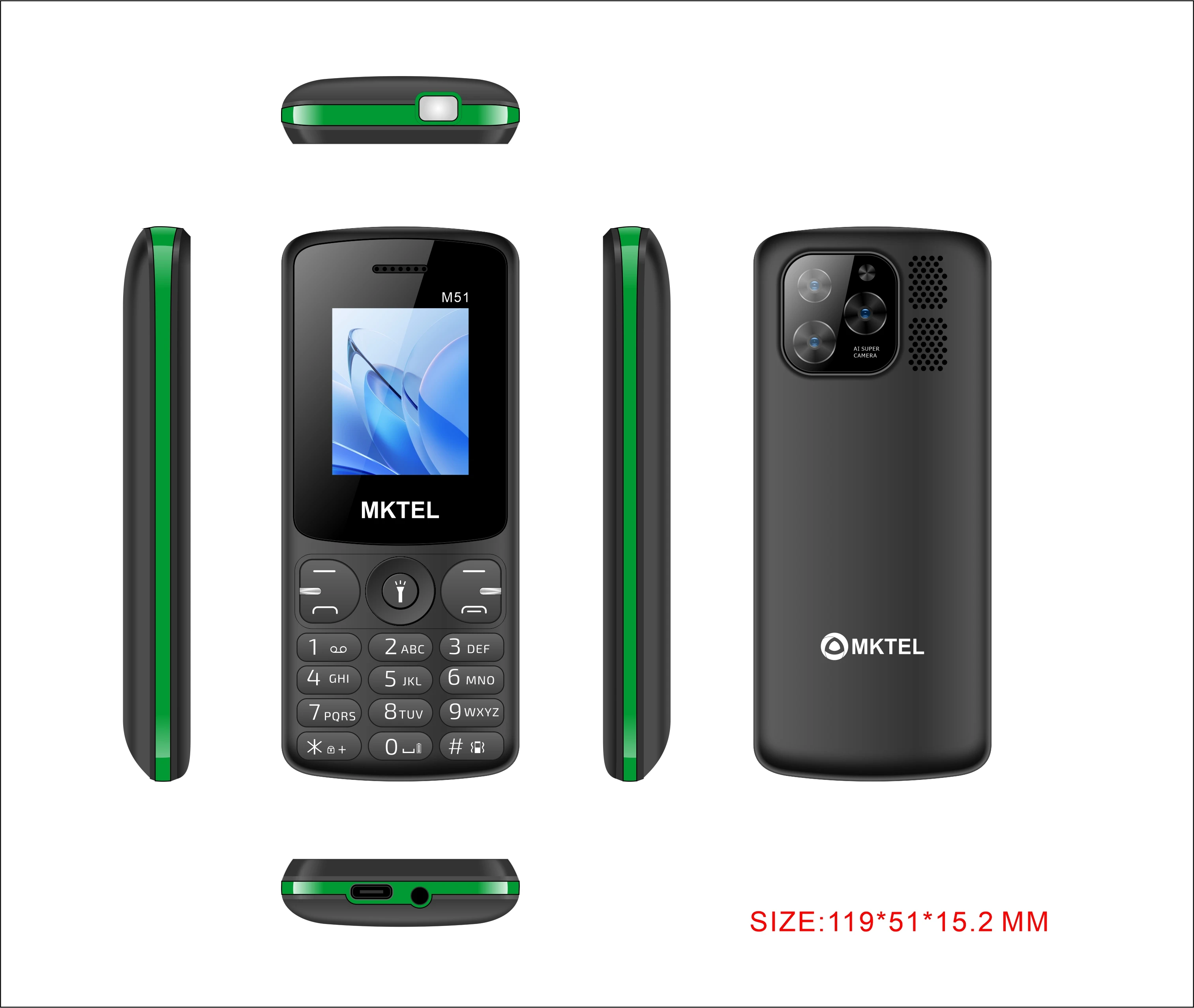 (M51) MKTEL mobile phone, SC6533G motherboard, 1.77screen, 8W pixel camera, USB 20 three-in-one speaker, 8*5 strong light, with