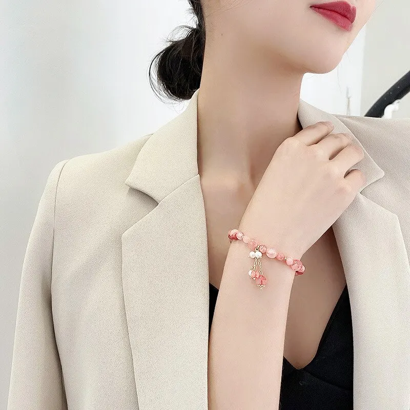 Pink Crystal Natural Stone Bracelet Reiki Energy Strand Bracelets Bangles For Women Prayer Blessing Health Wristband Jewelry image 3