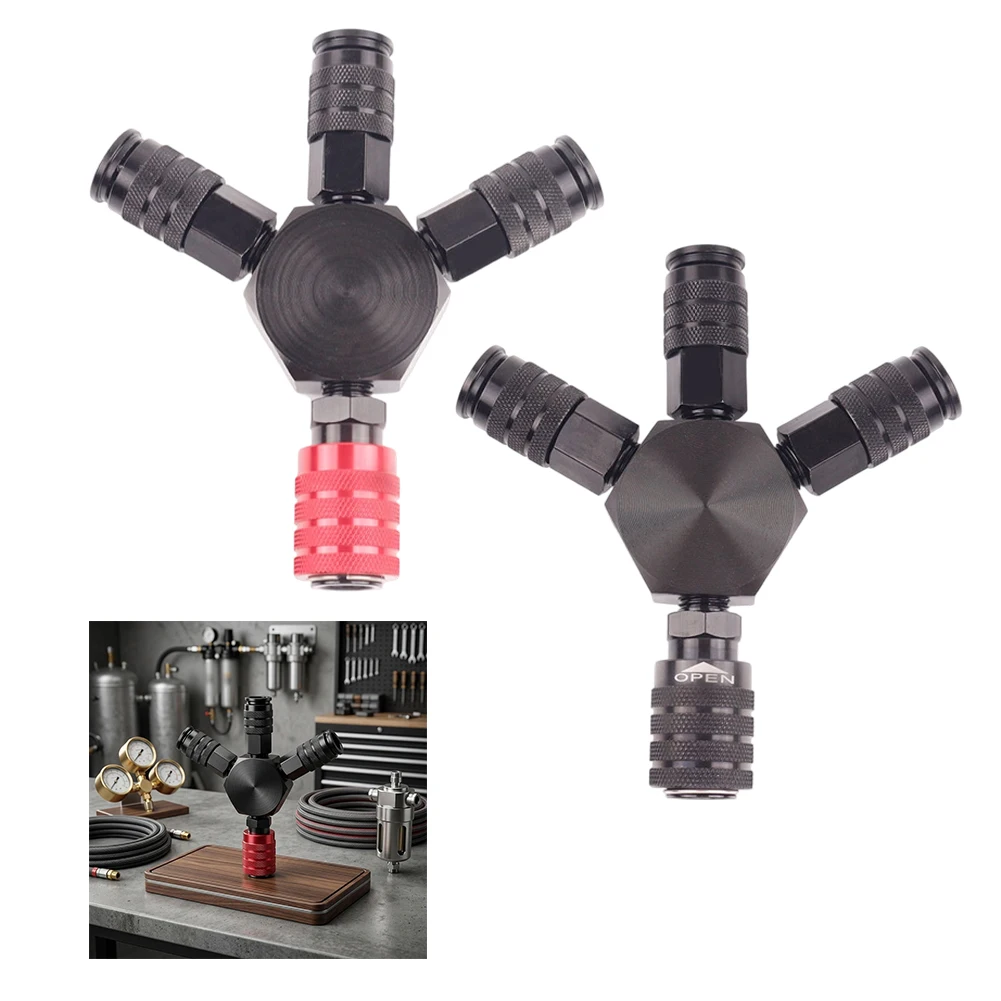 1pc Self-Locking 3-Way Air Coupler Quick Connect For Pneumatic Equipment Piping Systems Accessories Easy Installation