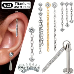 1PC Minimalist Dangle G23 Solid Titanium Cartilage Earrings Stud 16G Internally Threaded Helix Medusa Piercing Jewelry