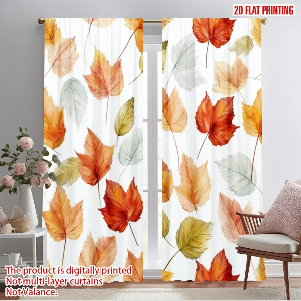 2pcs 2D flat printing Scene Curtains Autumn Leaves Watercolor_d Fabric Without Electricity 0 Perfect for New Year Celebrations