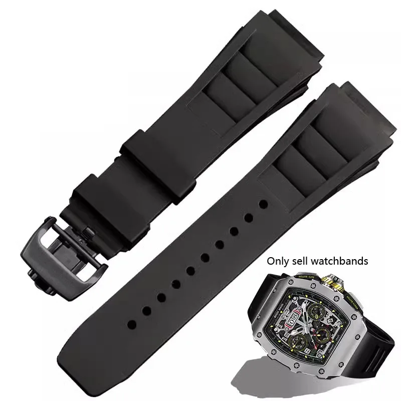 Silicone Watch Band for Richard Mille Rm011 Strap Men's Waterproof Sweat-Proof Wear Comfortable Mill Rubber Watch Strap 25mm