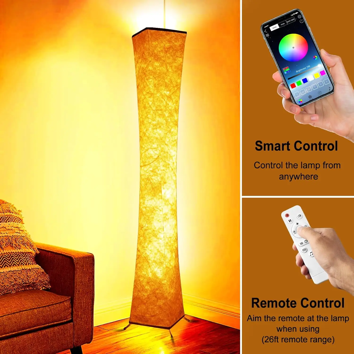 Floor Lamp, Rgb Color Changing Led Smart Lamp, Music Sync, App Remote Control, 62'' Standing Lamp For Living Room Bedroom Game