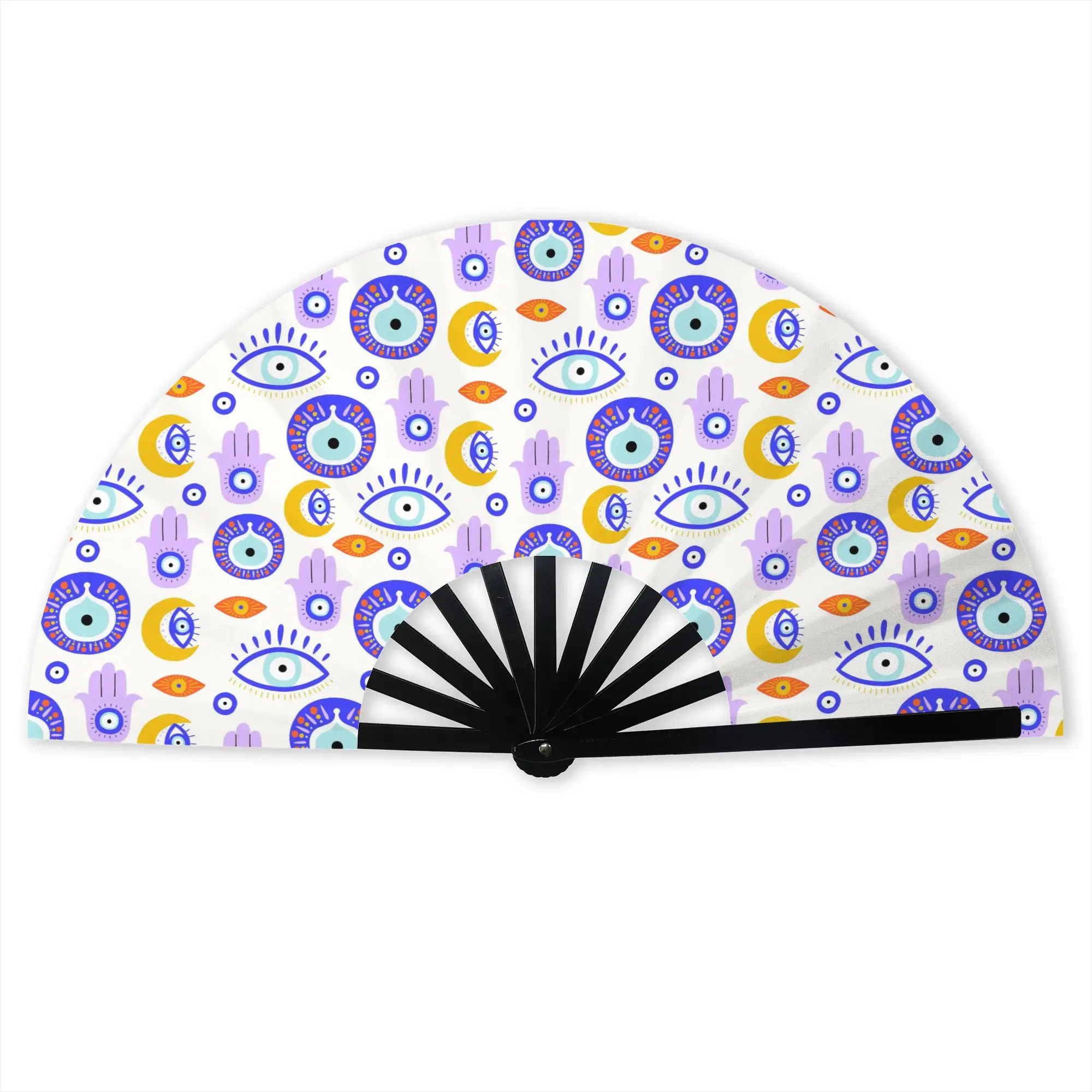 Evil Eye Pattern Folding Hand Fan DIY  Polyester Fabric Fan Fashion Summer Accessory Decorative Fans