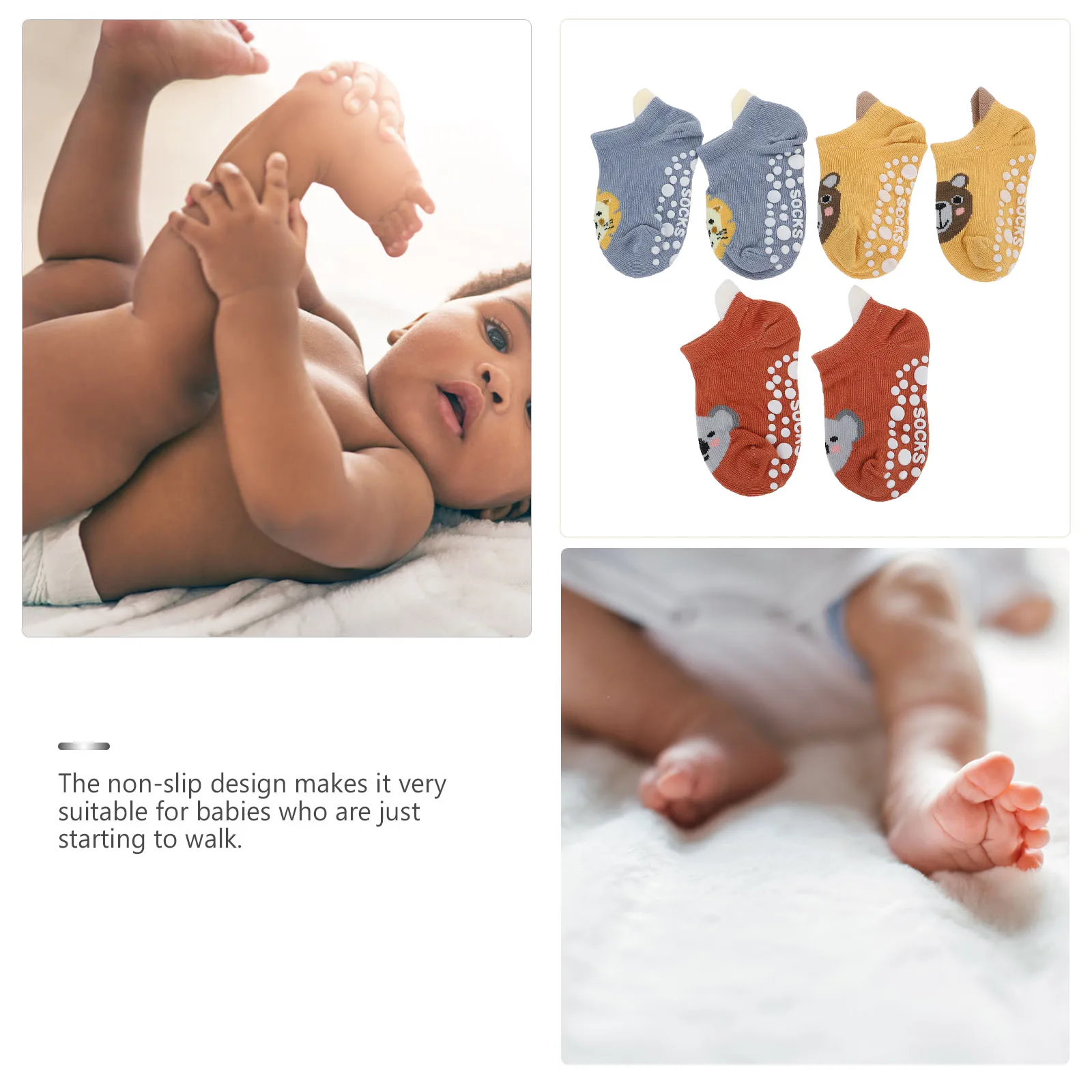 

3 Pairs Baby Non slip Infant Floor Socks Toddler Cotton Combed Socks Kids Stocking Lightweight Comfortable Wearable