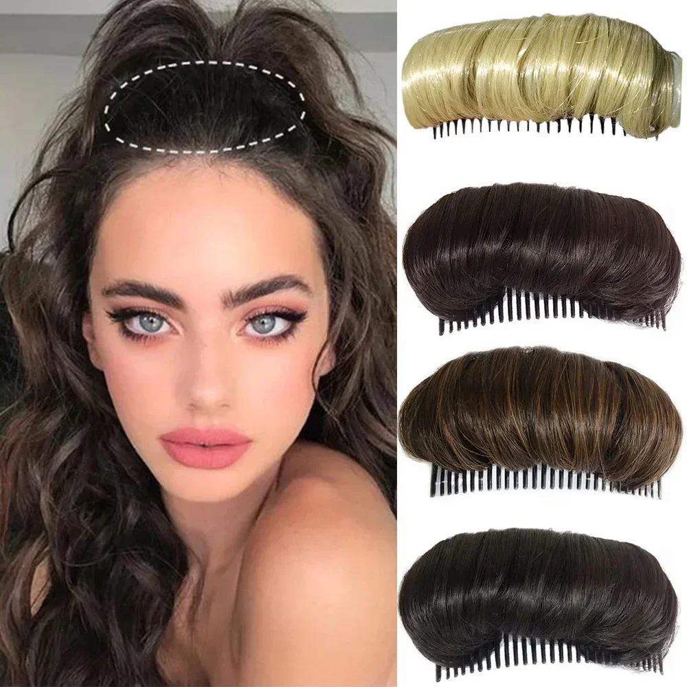 1pc Invisible Fluffy Hair Pad for Women Cushion Stable Comfortable High Temperature Fiber Insert Comb Hair Styling Tools Coffee