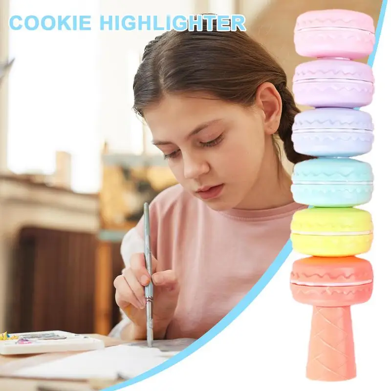 Highlighter Marker 6 Color Cookie Shaped Highlighter Aesthetic Highlighter Creative Marker For Note Taking Highlighting