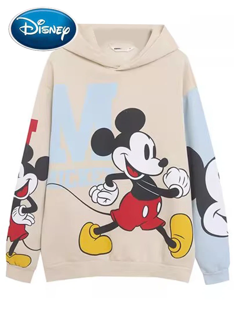 Disney Sweatshirt Mickey Mouse Cartoon Print Fashion Women Hooded Pullover Jumper Long Sleeve Fleece Tops Femme Streetwear