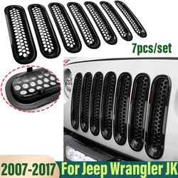 7 pz nero lucido griglia anteriore inserto maglia Trim griglia copertura per Jeep JK Wrangler 2007-2017 accessori esterni