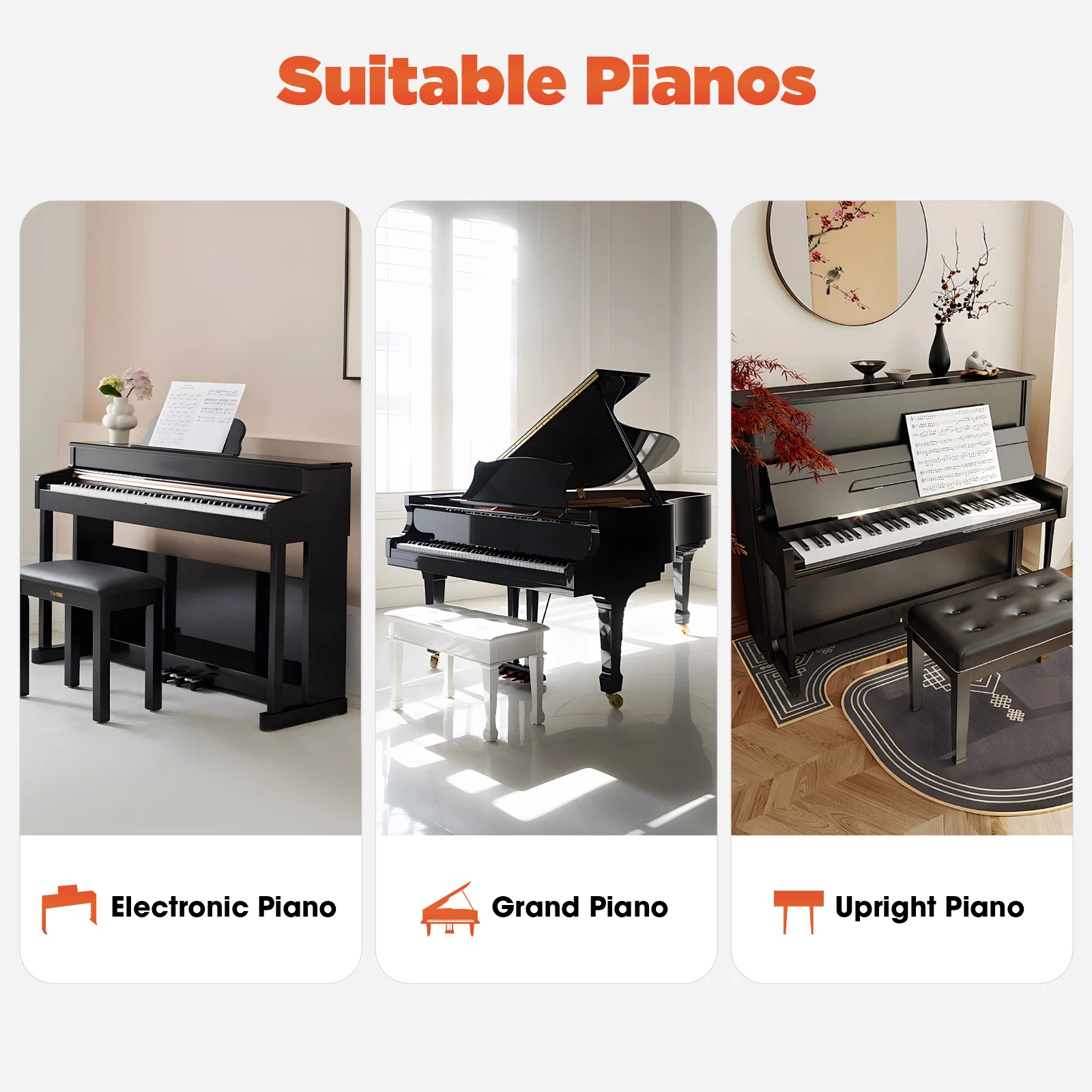 موسع دواسة البيانو لعمر 4-12 سنة من الخشب الحديدي PVC ارتفاع قابل للتعديل باللون الأسود على الطراز الحديث #6