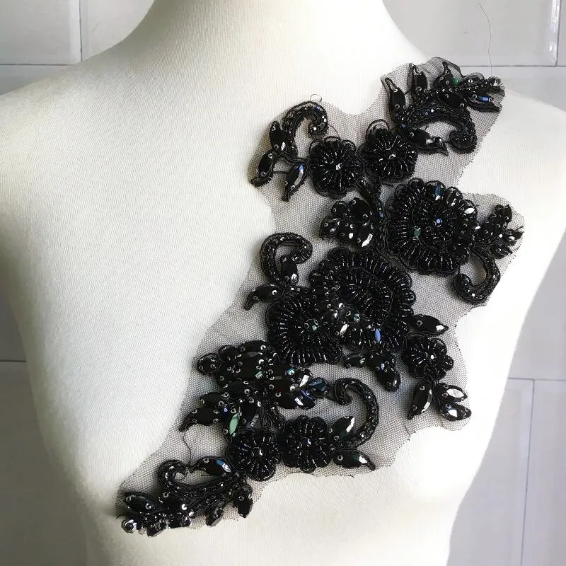 Black Crystal Beaded Trims Fashion Garments Accessory DIY dress Clothing Decoration Appliques High Quality Sewing-on Stones