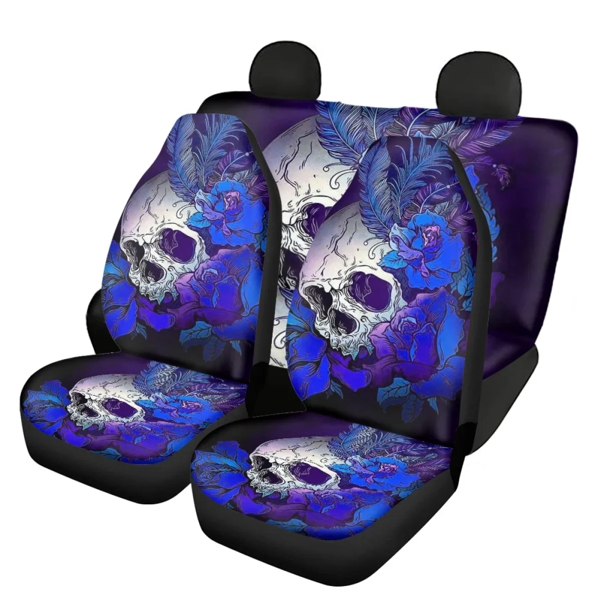 Car Seat Cover Cushion Universal Blue Skull with Flowers Fashion Breathable Front&Back for Vehicle Seat Covers Truck Accessory