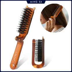 Folding Travel Hair Brush Portable Mini Comb Boar Bristle Hides Hair Gaps Hair Smoothing Comb Styling Tools
