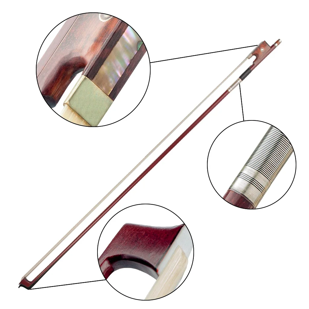 LOOK 4/4 Size Violin Fiddle Bow Brazilwood Bow Natural Horsehair W/ Snakewood Frog Paris Eye Inlay Well Balance Bow