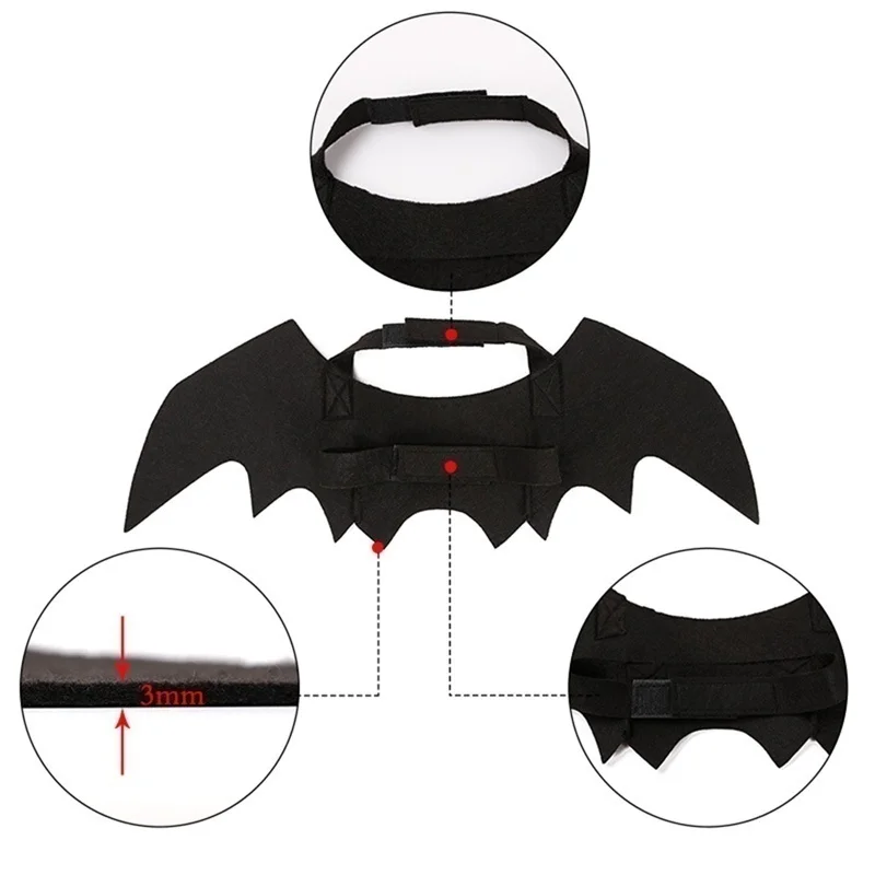 Halloween Cute Pet Clothes Black Bat Wings Harness Costume for Halloween Cosplay Cat Dog Halloween Party for Pet Supplies