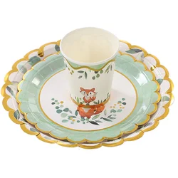 Woodland Animals Disposable Tableware Plates Napkins Cups Baby Shower Forest Deer Bear Racoon Fox Theme Birthday Party Supplies