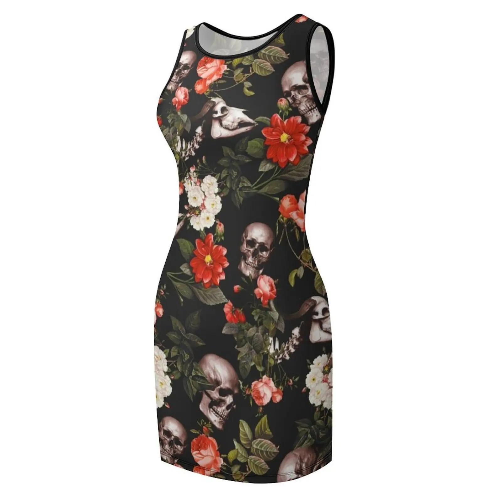 فستان صيفي بدون أكمام بنمط جمجمة وزهور فستان صيفي للنساء 2025 فستان صيفي للسيدات