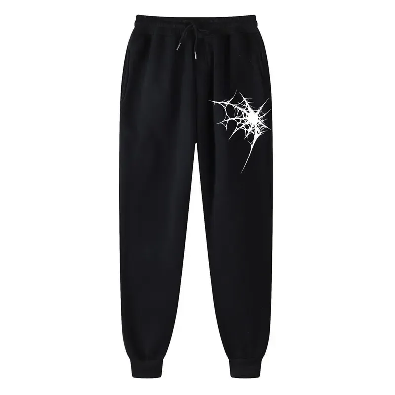 Sports Pants Men’s Drawstring Design Trousers Spider Web Print for All Seasons Training Comfortable Outdoor Sweatpants Unisex