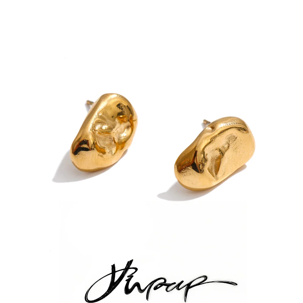 Yhpup Stainless Steel Earrings for Women Geometric Daily Texture Casting Simple Gold Color Fashion Jewelry
