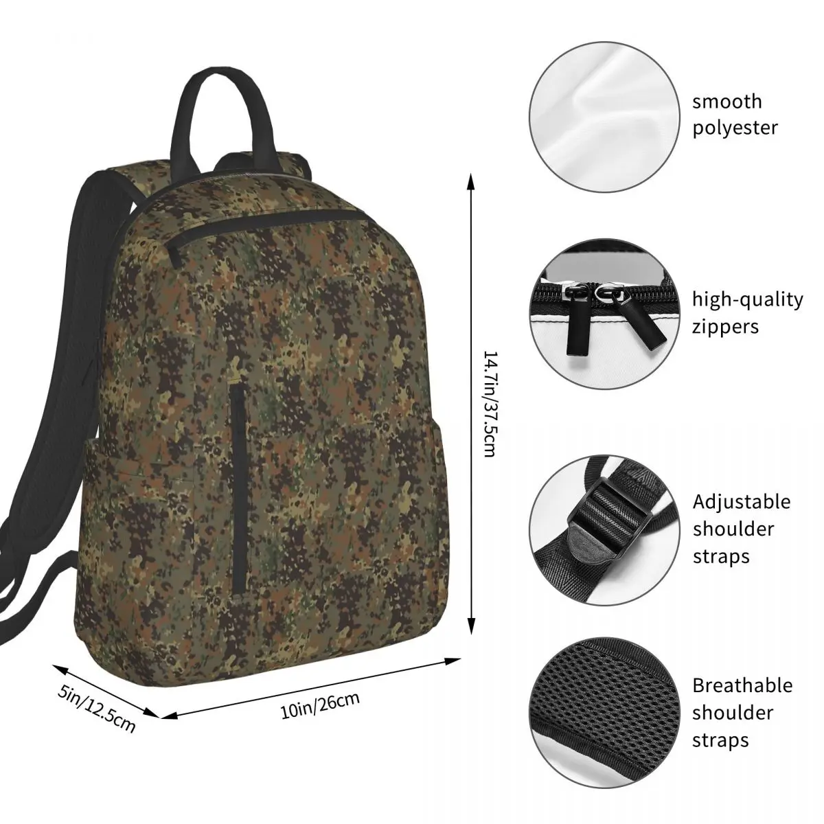 Flecktarn Camouflage Backpack Student BookBag Boys Girls School Bag Laptop Shoulder Bags Men Women