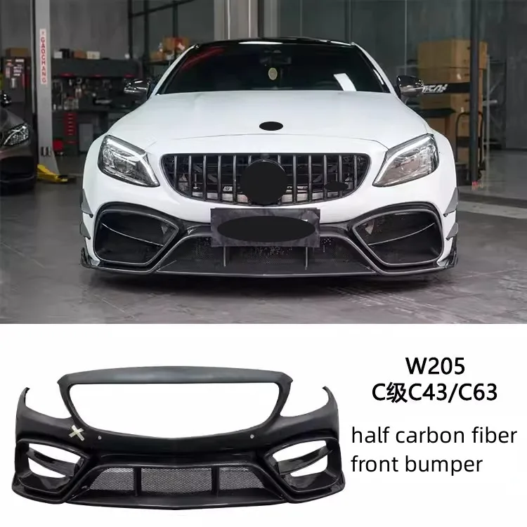 Body Kit For Mercedes-Benz C-class W205 C43 C63 Modified Front Rear Bumper Tail Wing Rear Lip Assembly Auto Accessories