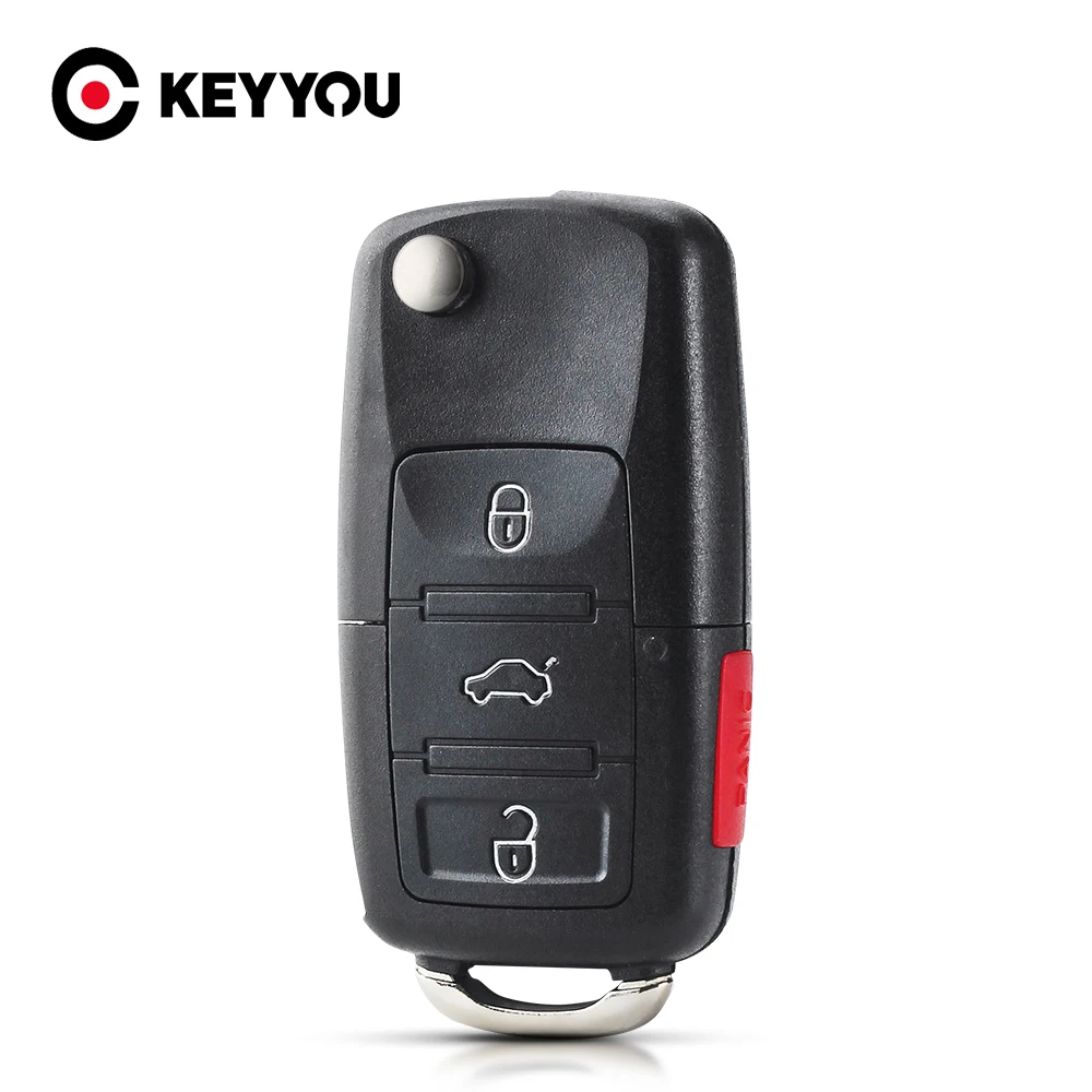 

KEYYOU 3+1 4 Buttons Remote Flip Switchblade Key Shell Replacement Key Case Cover For VW Volkswagen Golf Polo MK4 Touran Bora