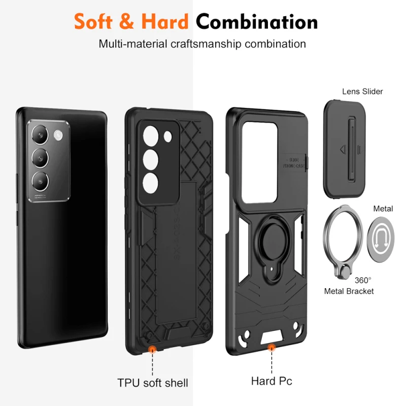 For VIVO Y36 V29e 5G Y16 Y17 Y22 Y22S Y35 V30 Pro Rotating Bracket Lens Push Window Car Magnetic Suction Seismic Phone Case 