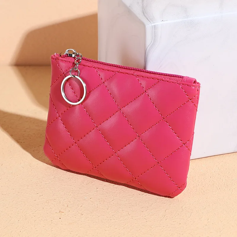 Fashion Women PU Leather Zip Coin Wallet Key Chain Fashion Small Purse Mini Zipper Money short Change Pouch Coin Purse