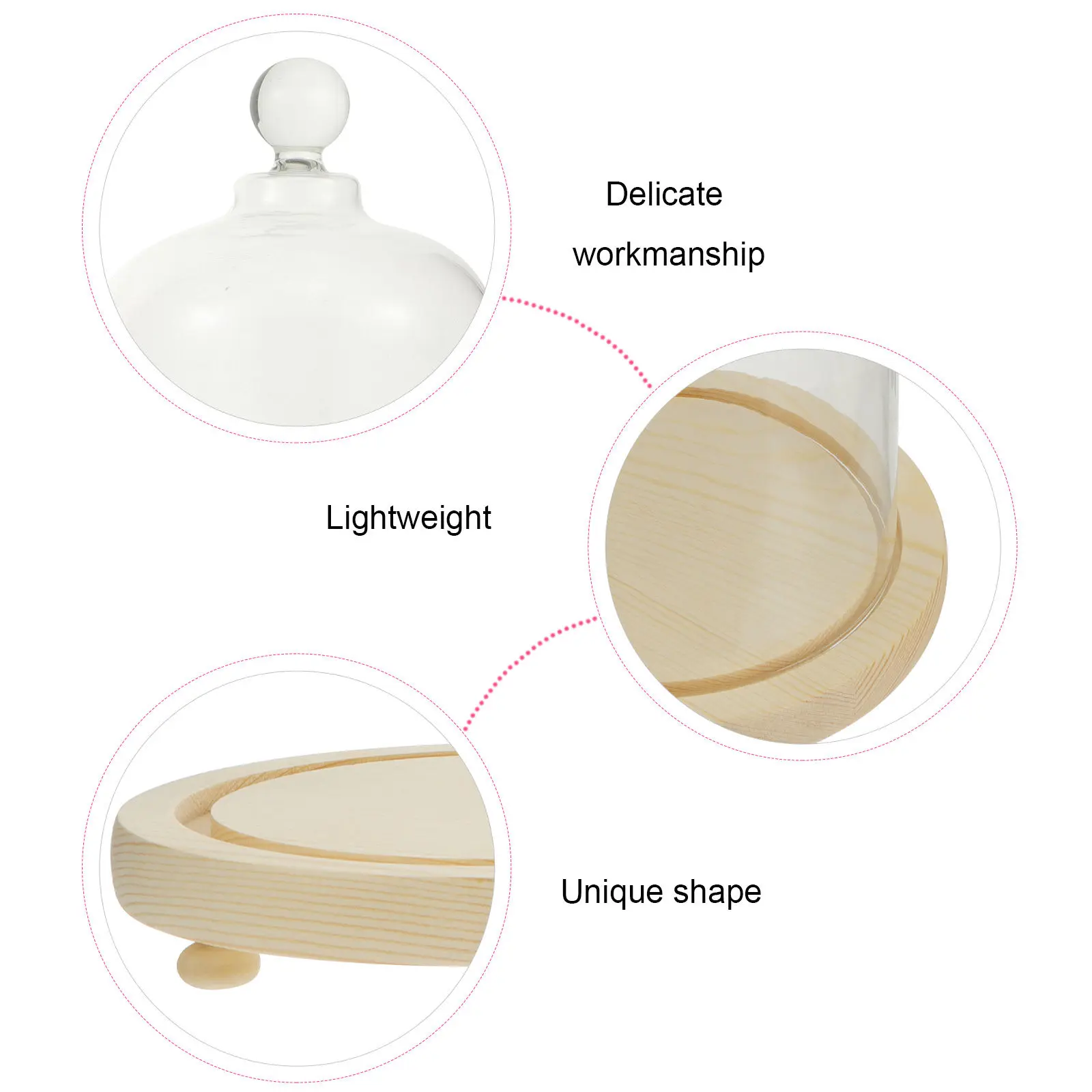 

1 Set Transparent Glass Food Cover Preserved Flower Bell Jar Cake Dome with Wood Base Display Cloche for Dessert Snacks Banquet