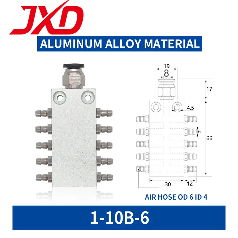 JXD 1 In 10 Out raccordo pneumatico connettore rapido tubo aria a 10 vie giunto distributore collettore vuoto